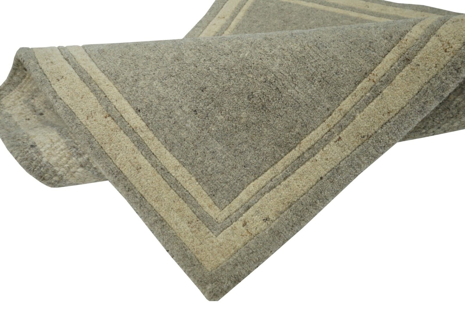 Grau Teppich 100% Wolle Indo Nepal Handgeknüpft 60X90 cm Orienttepich N749