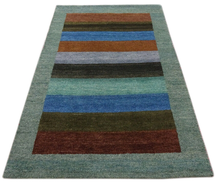 Gabbeh Teppich 122x181 cm Handgeknüpft ~ 100% Wolle ~ Grau Blau M38