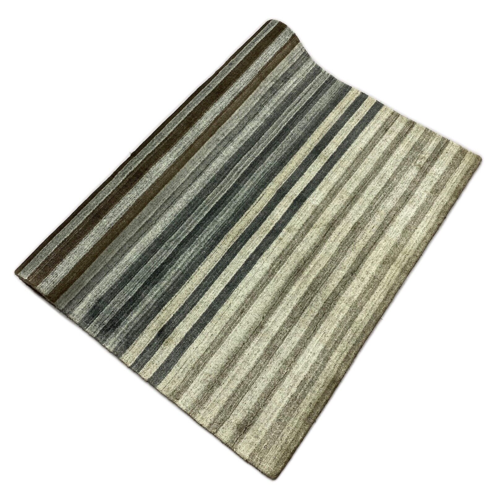 Teppich 100% Wolle Grau Silber Braun loom lori Handgewebt 120x180 cm dp Garn S45
