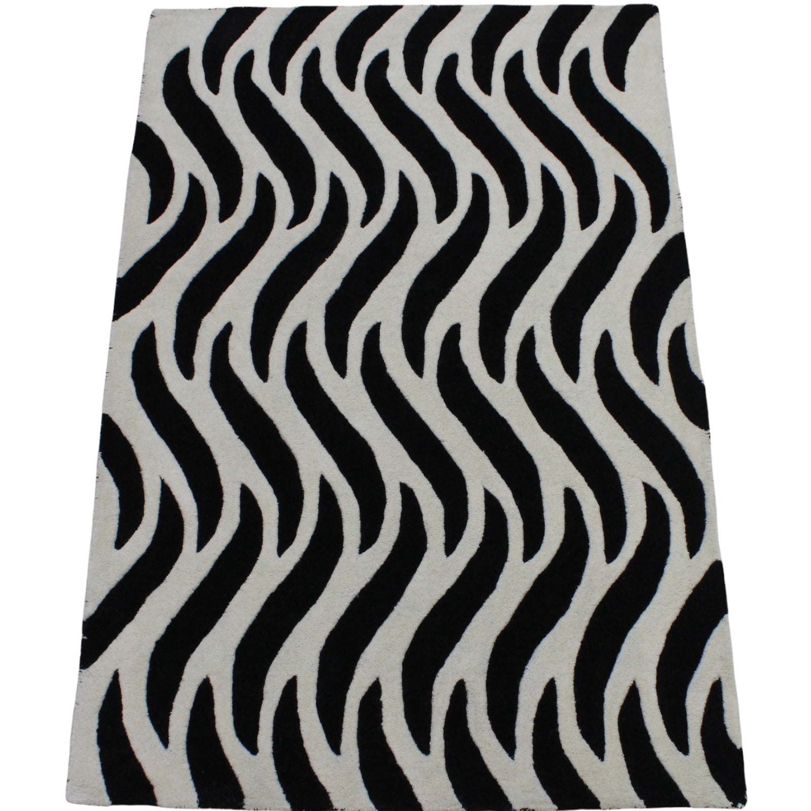 Alfombra 100% lana beige y negra, 120 x 180 cm, hecha a mano, con mechones a mano ME3