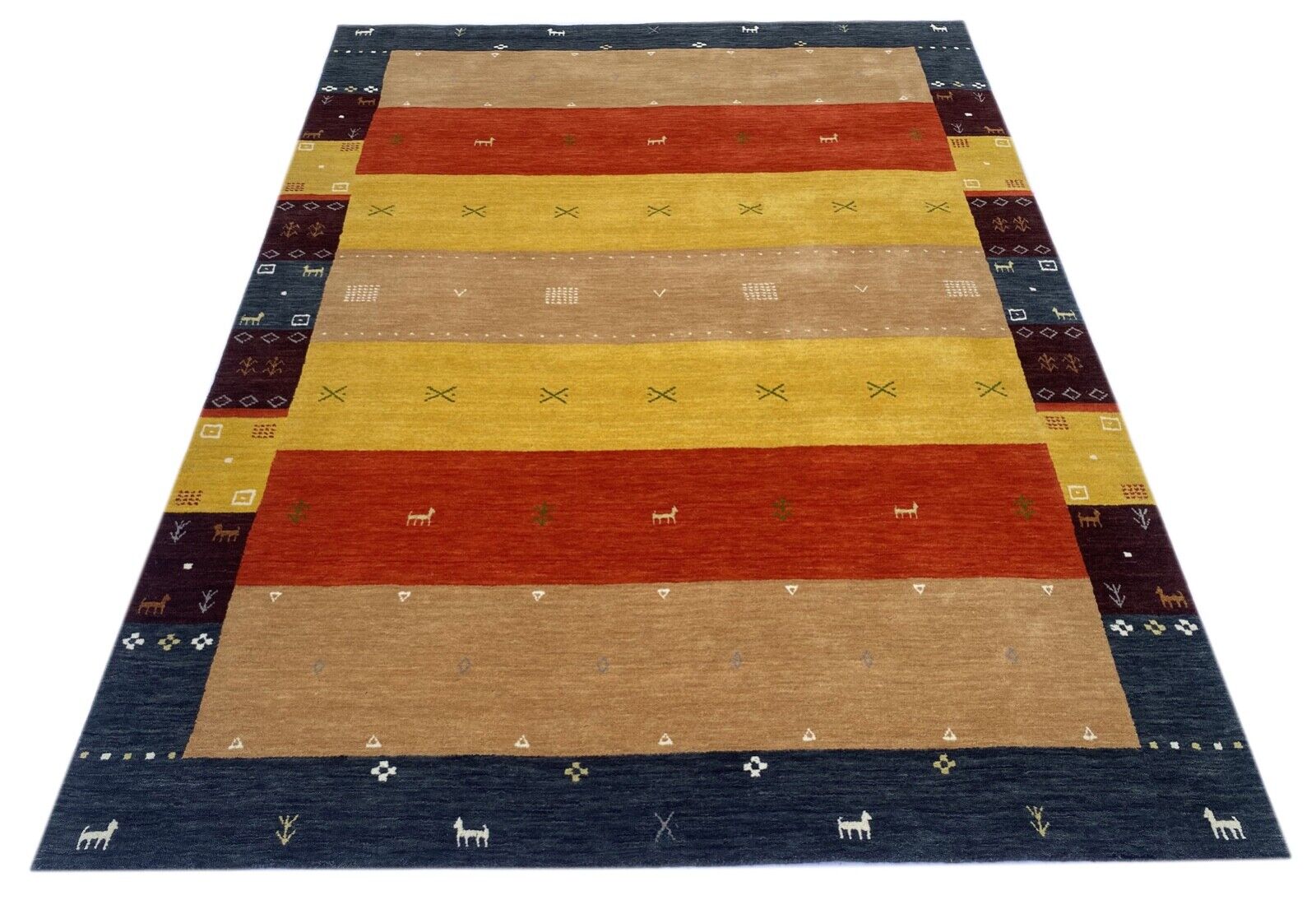 Teppich 100% Wolle 200x300 cm rot Gold Terrakott Handgewebt Gabbeh Orientteppich