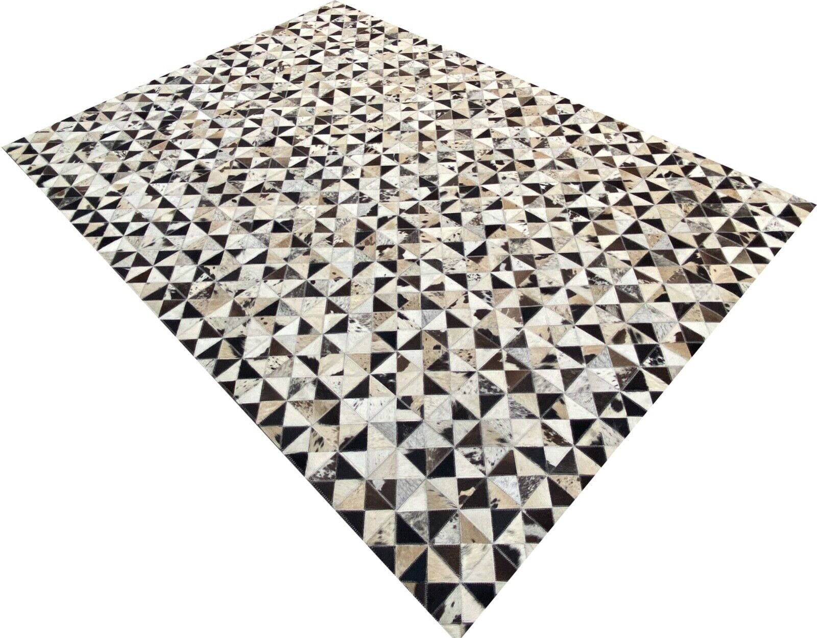 Lædertæppe 160x230 cm 100% okselæder elfenben brun beige ægte læder patchwork L4