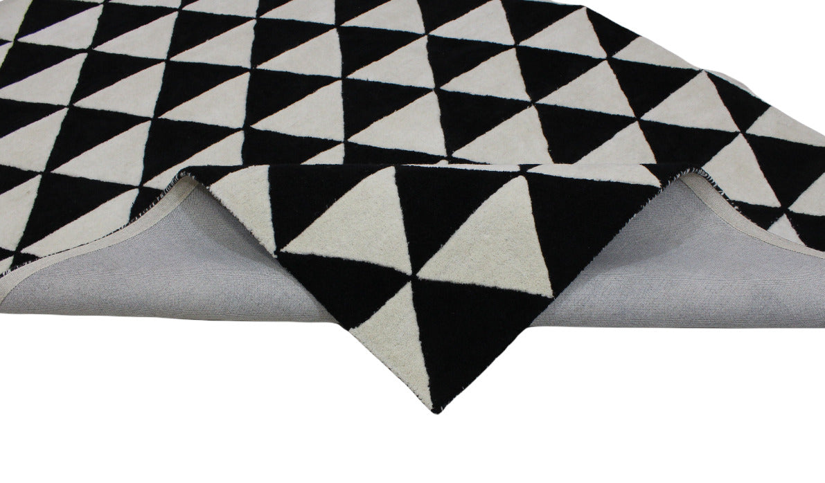 Schwarz Beige 100% Wolle Teppich 170X240 CM Handarbeit Handgetuftet Dreieck ME2