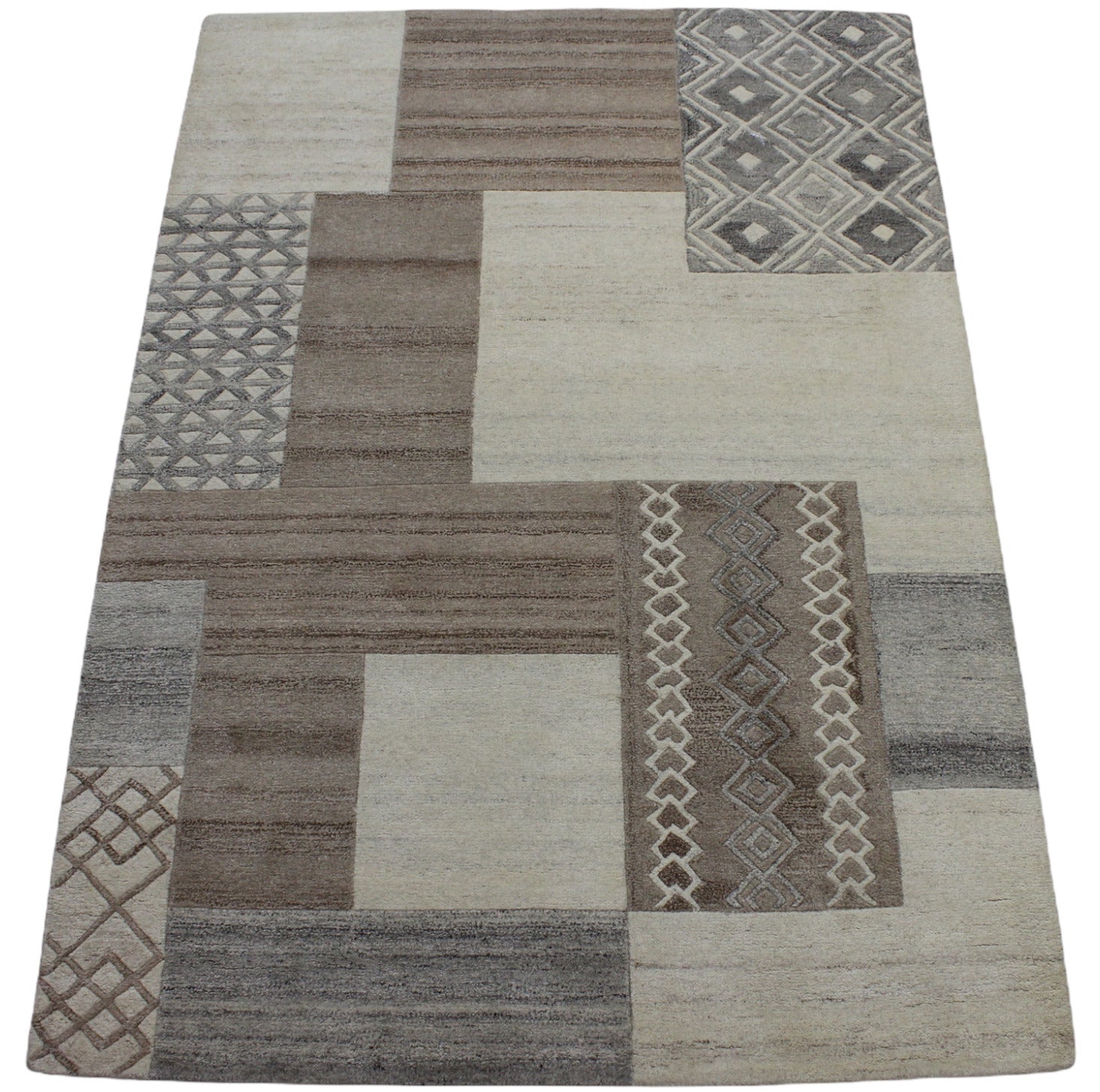 Beige, brown, grey, 160x230 cm rug, 100% wool, oriental rug, hand-tufted, HT209