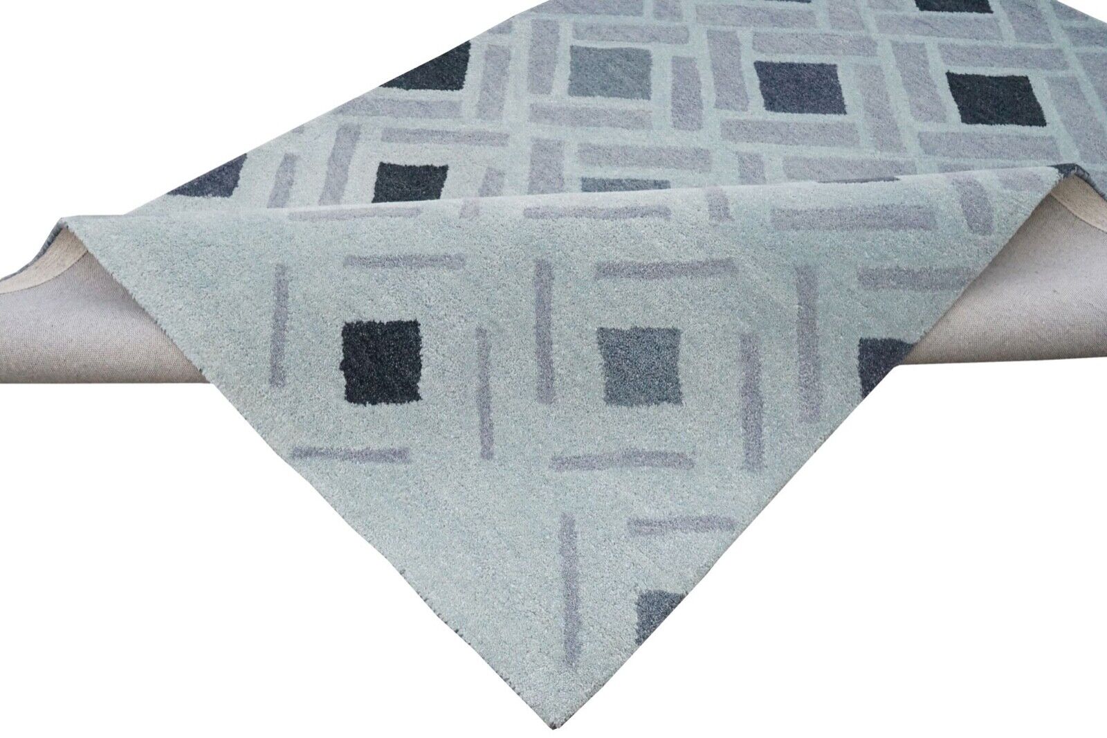 Beige Blau 160X230 cm Teppich 100% Wolle Orientteppich Handgetuftet HT382