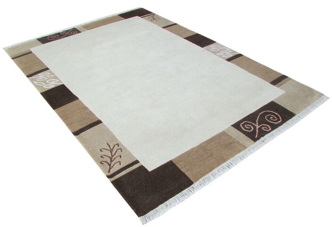 Nepal Teppich Handgeknüpft Braun Beige 100% Wolle Orientteppich 163x228 cm N-73