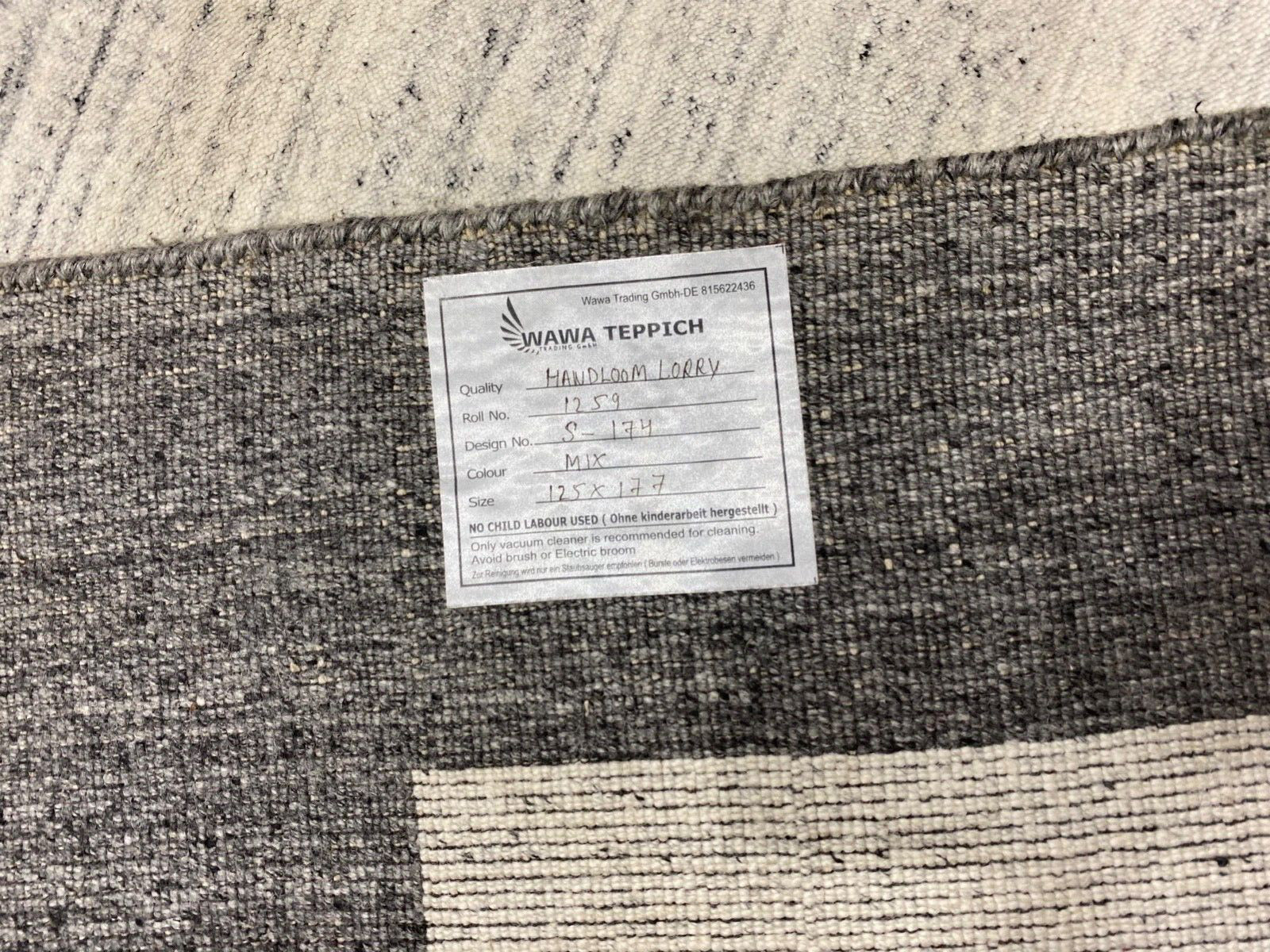 Grau Teppich 100% Wolle Silber Weiß Gabbeh Handgewebt 125x177 cm dp Garn S174