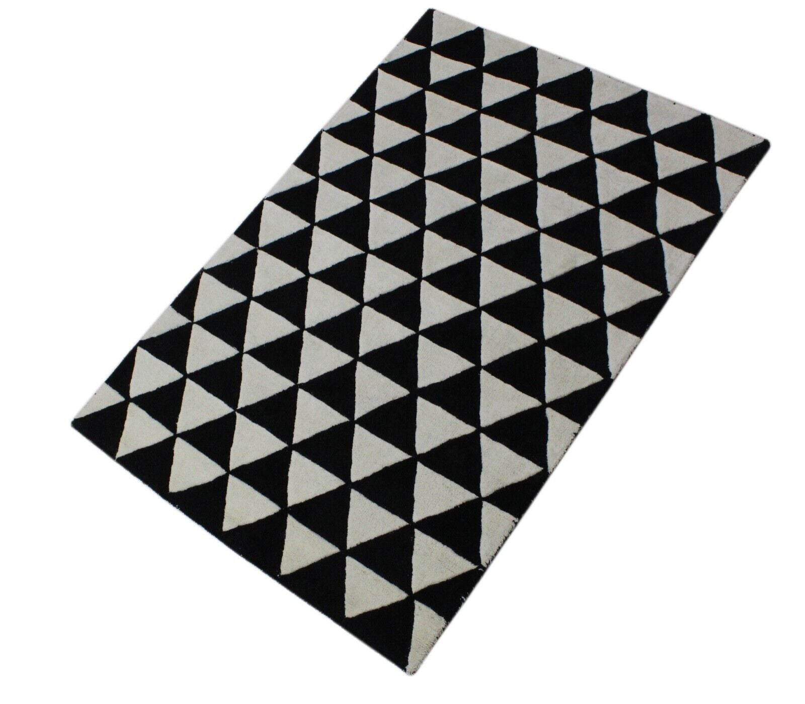 Alfombra 100% lana beige y negra, 120 x 180 cm, hecha a mano, con mechones a mano ME2