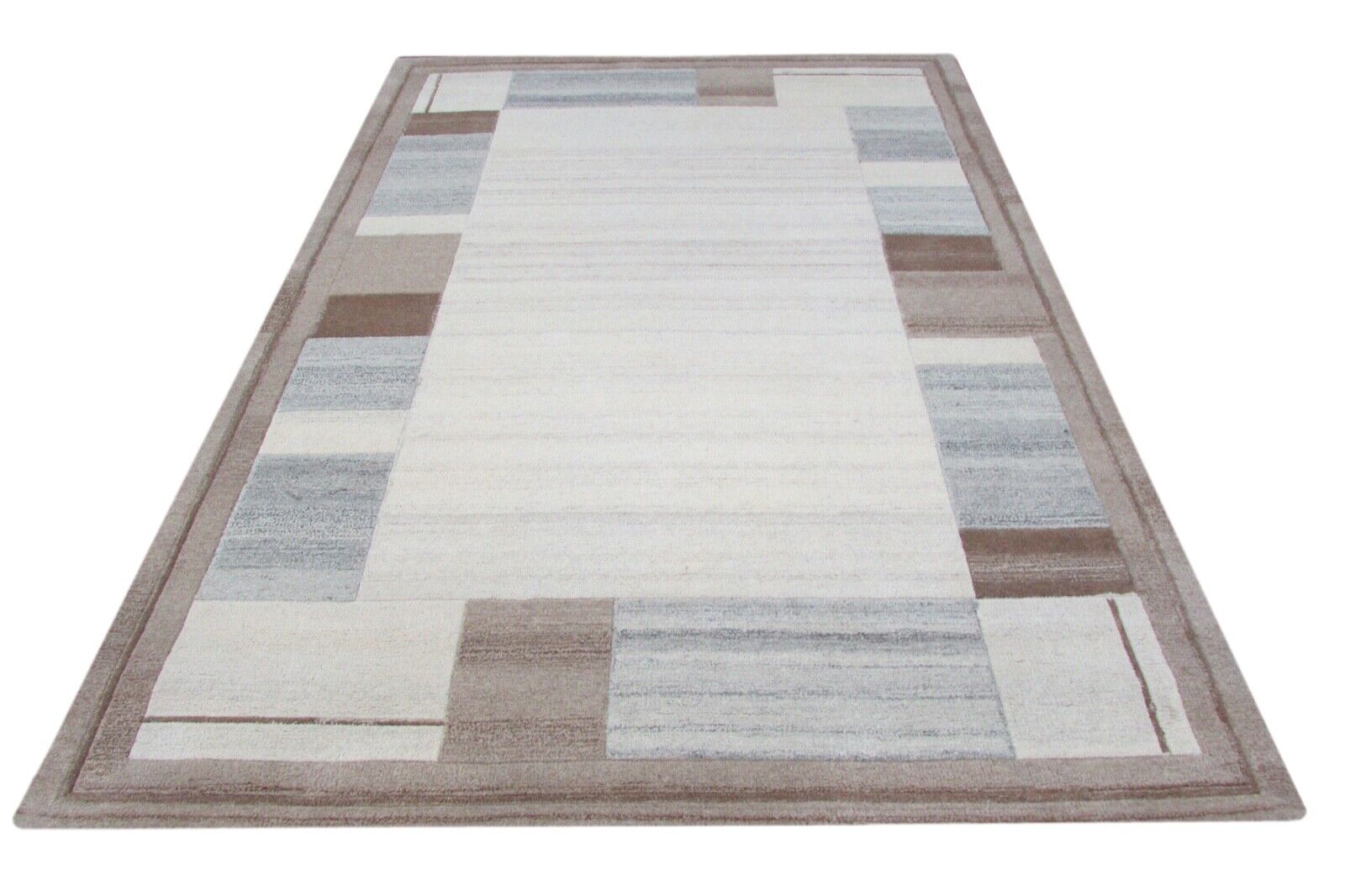 Tappeto 100% Lana Beige Grigio 160X230 cm Tappeto Orientale Tuftato a Mano T790