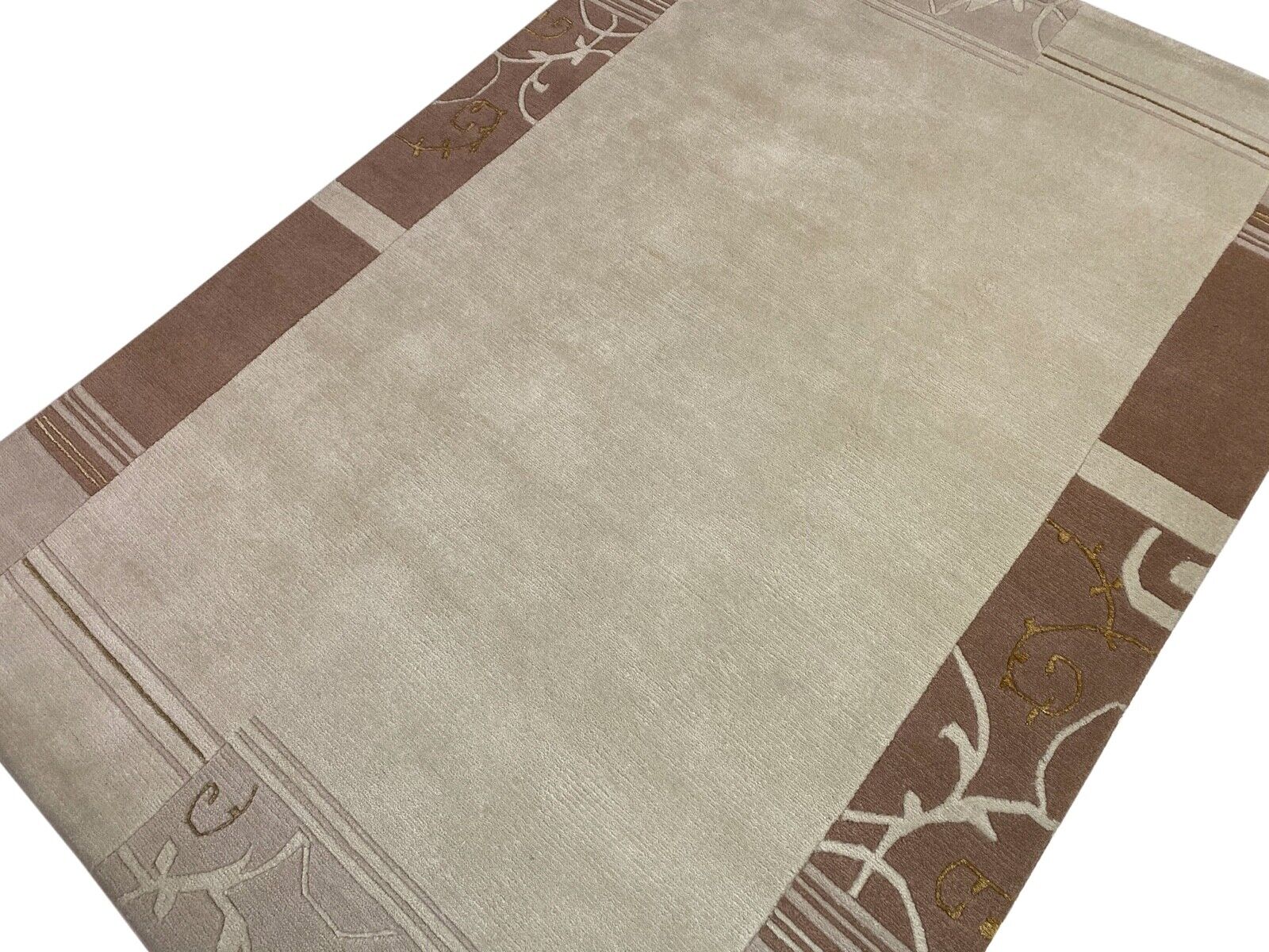 Indo Nepal Teppich Handgeknüpft Beige Braun 120X180 cm Wolle Orientteppich