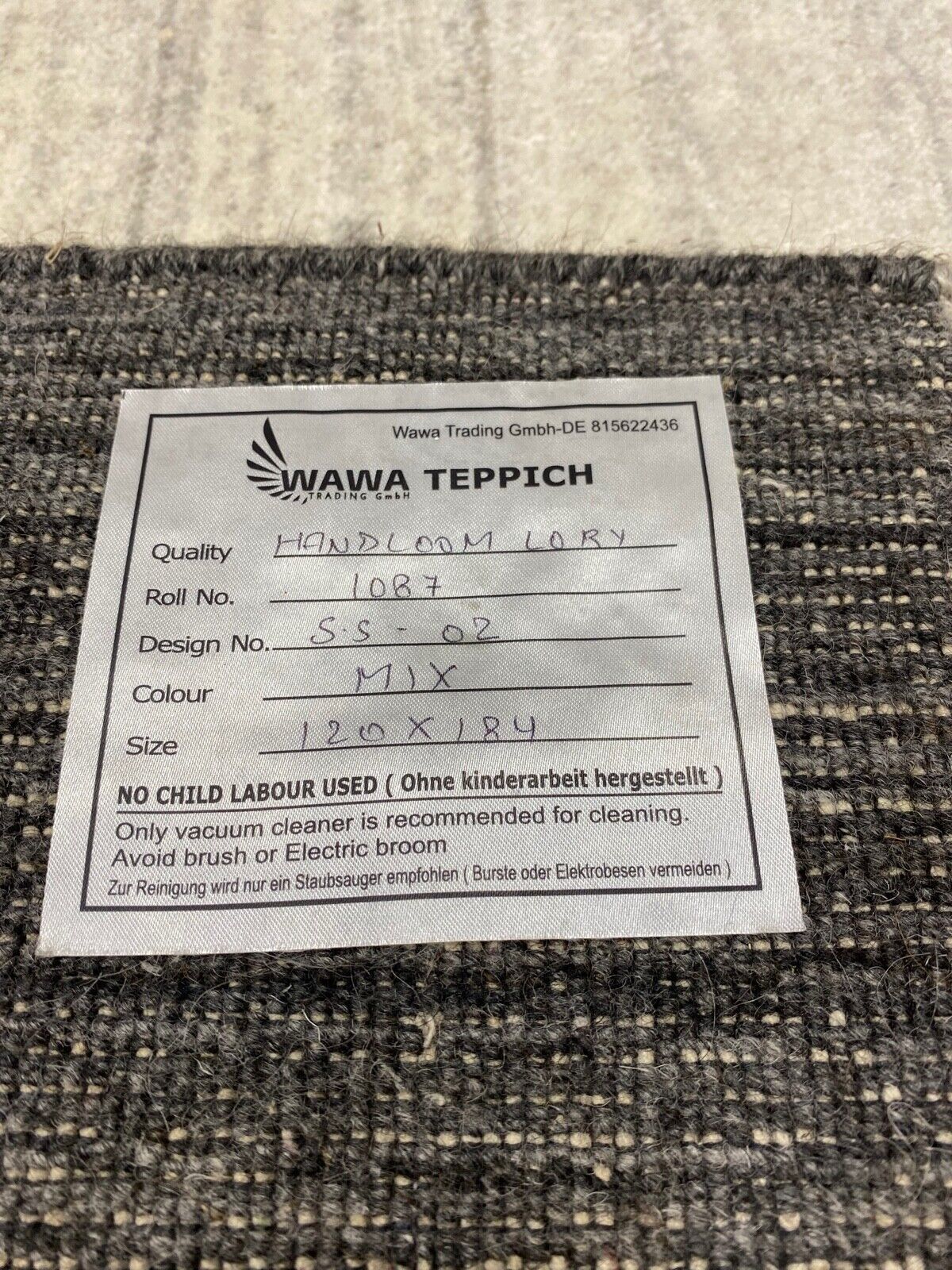 Tappeto Gabbeh, 100% lana, beige e nero, telaio lori, tessuto a mano, 120x184 cm, S2