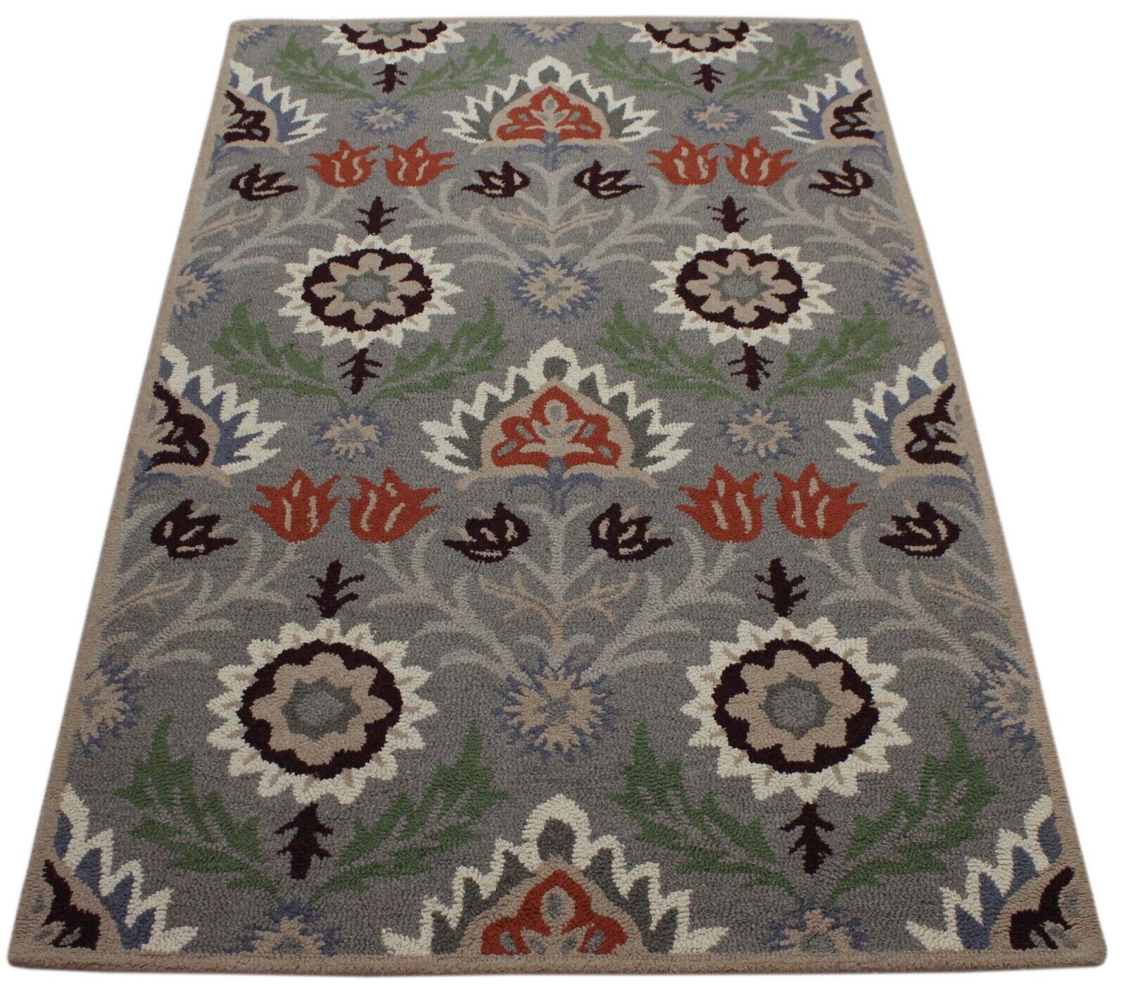 Grau Teppich 100% Wolle Grün Beige Orientteppich 150X240 cm Handgetuftet MH861