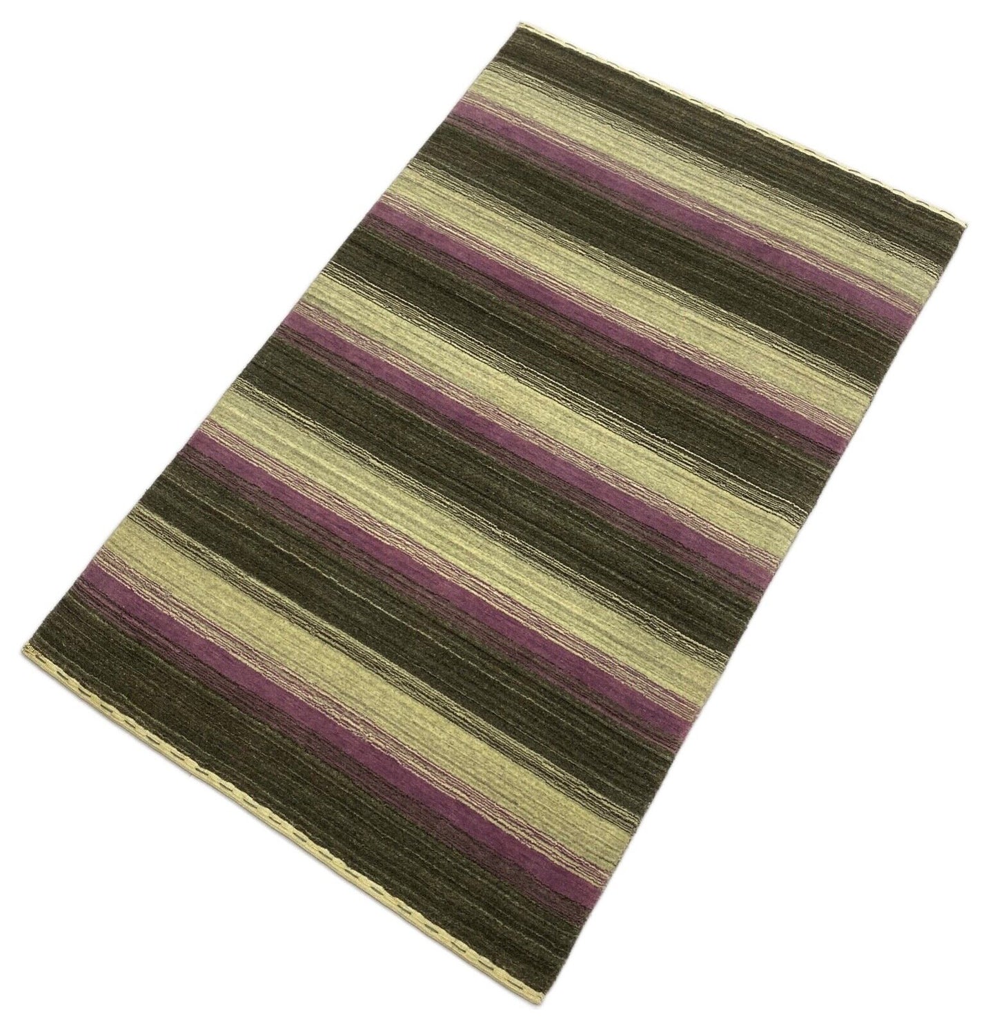 Teppich Gabbeh Rosa Schwarz Beige 100% Wolle lori Handgewebt 118x185 cm S52