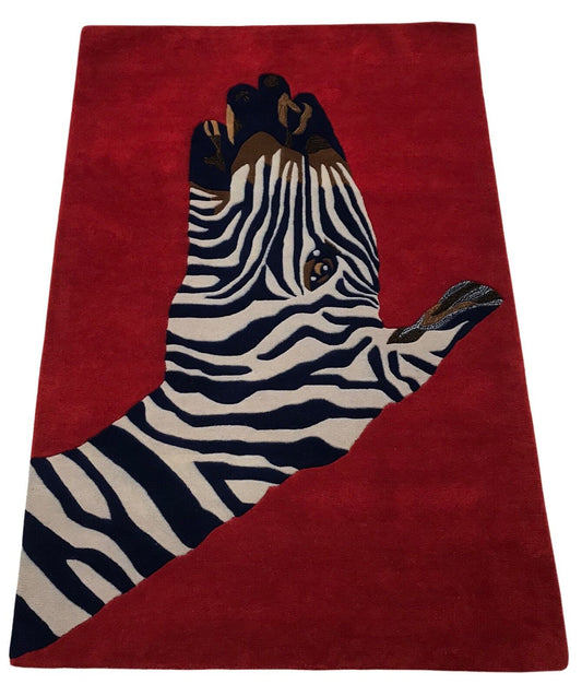 Rot Teppich 120X180 CM Handarbeit 100% Wolle Designer Handgetuftet Zebra Hand
