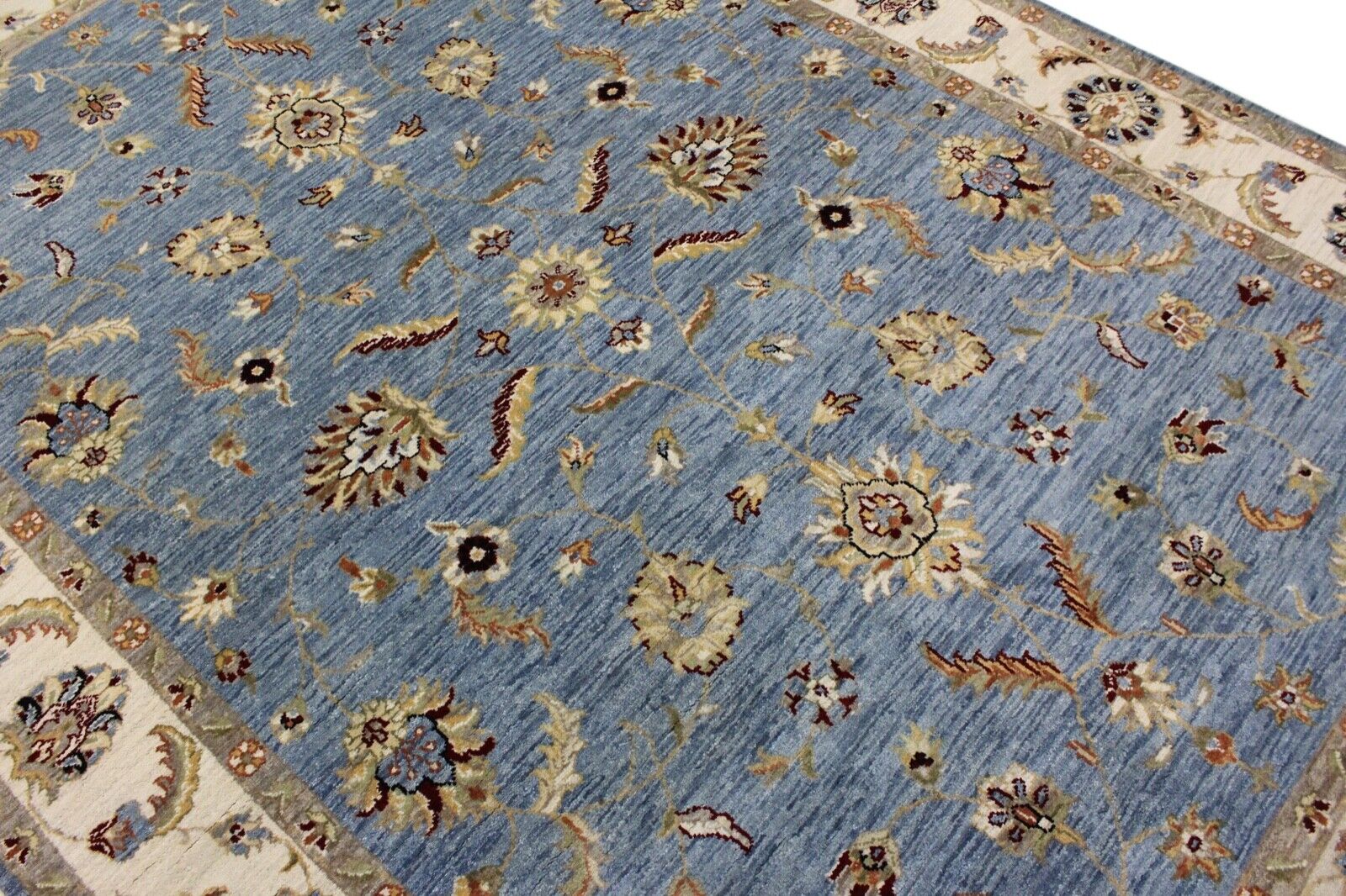 Tappeto Ziegler annodato a mano, 100% lana, azzurro cielo, tappeto orientale, 163 x 238 cm