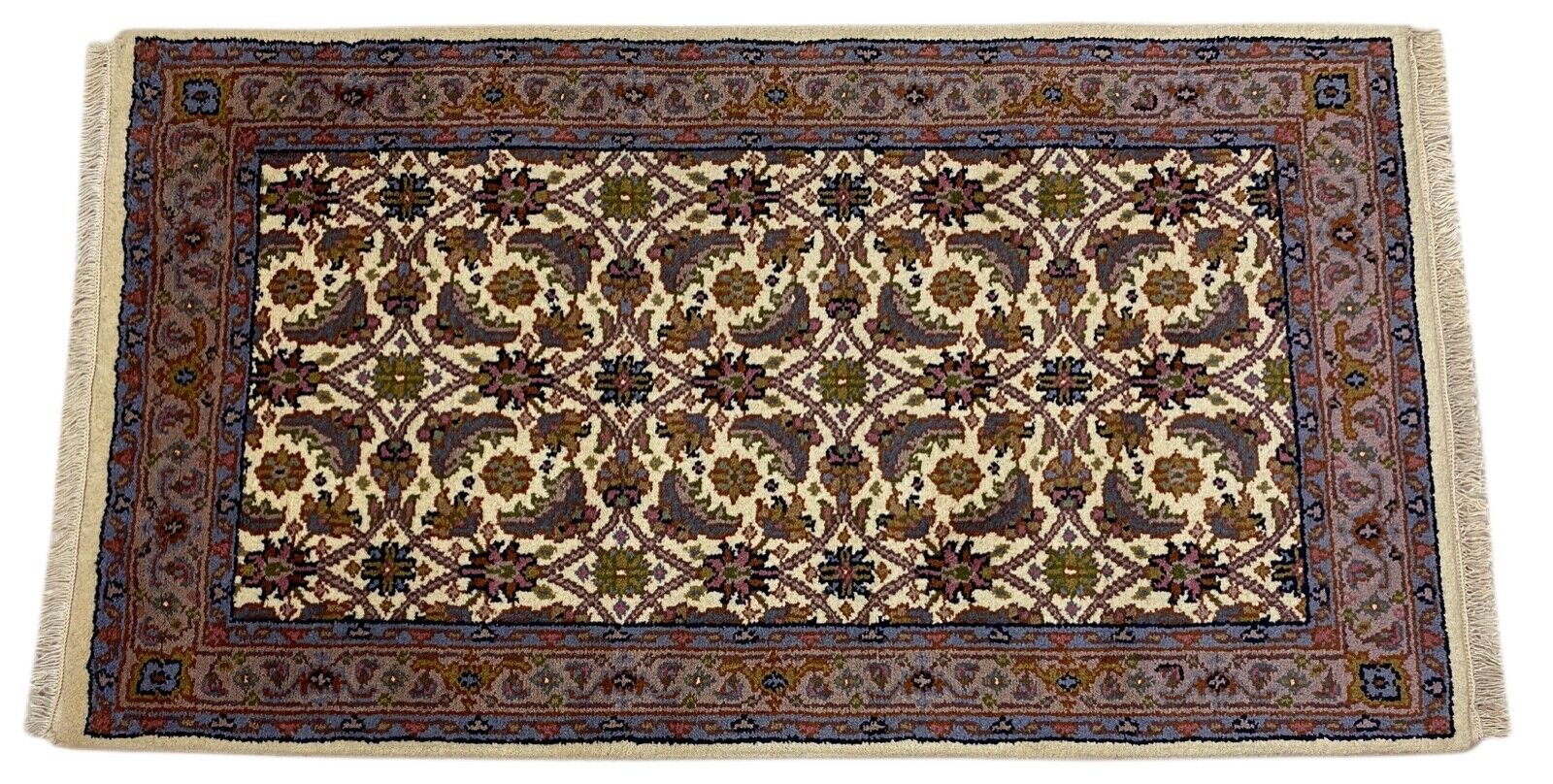Tapis en laine beige, noué à la main, tapis oriental, 100 % laine vierge, 90 x 160 cm, D9