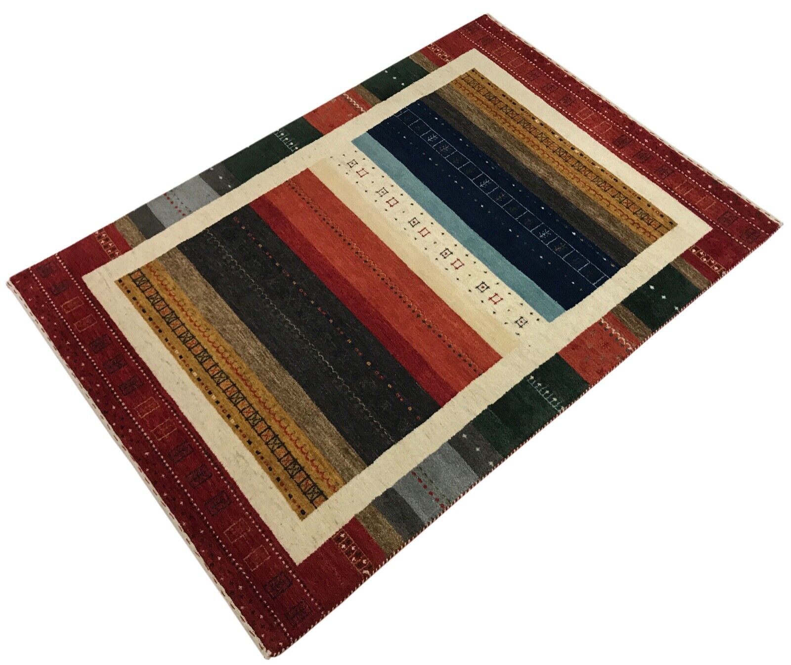 Hochwertiger Gabbeh Teppich 140X200 cm 100% Wolle Handgeknüpft Orientteppich