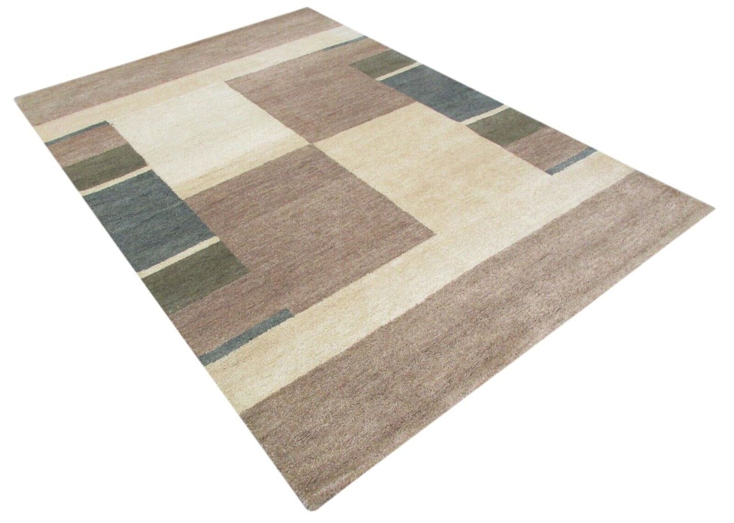 Braun Teppich 100% Wolle Beige 160X230 cm Handarbeit Handgetuftet T818