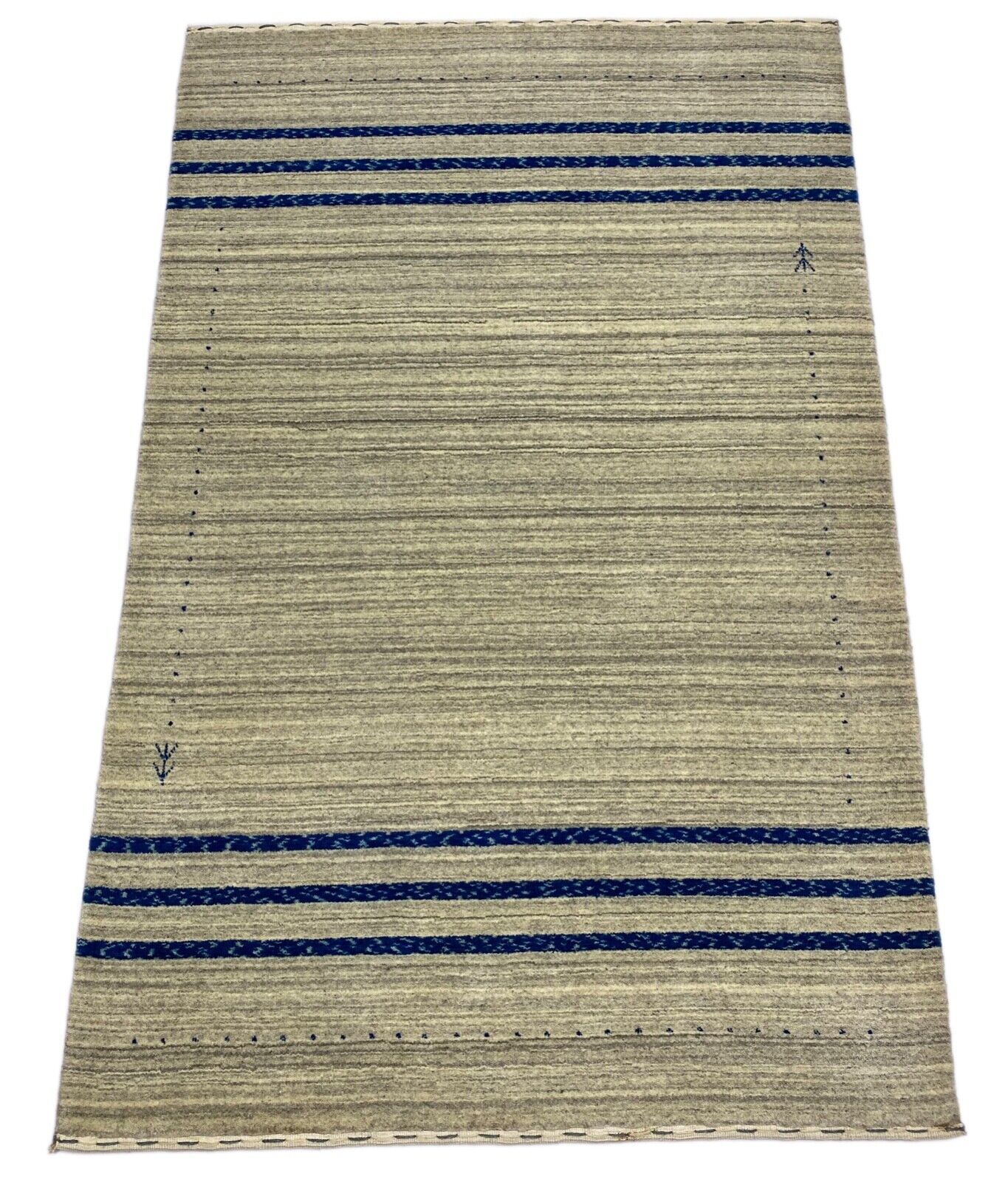 Gabbeh Teppich 100% Wolle Hell Grau Blau loom lori Handgewebt 120x180 cm S138