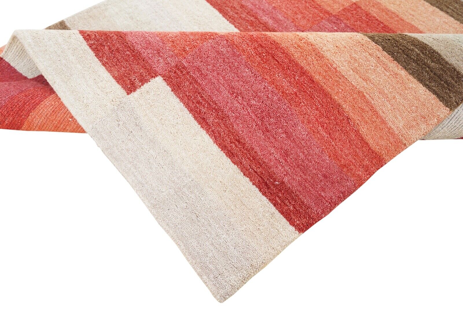 Rot Rosa Beige Braun Teppich 100% Wolle Handgewebt 122X183 cm Lori Buff Lr444