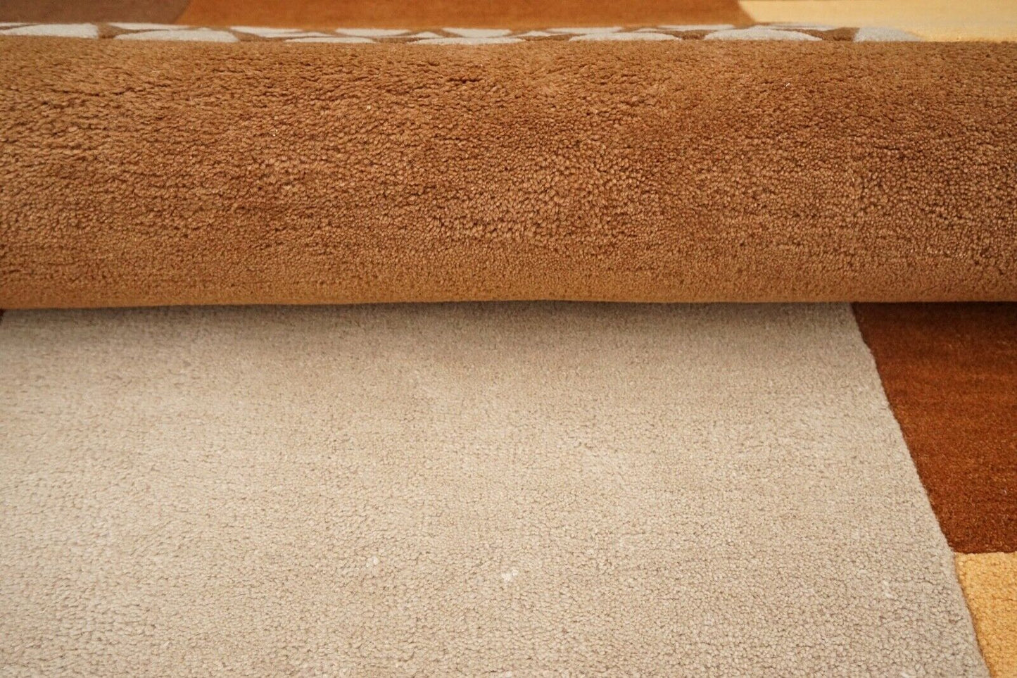 Teppich 100% Wolle 160X230 cm Beige Braun Orange Handgetuftet HT427