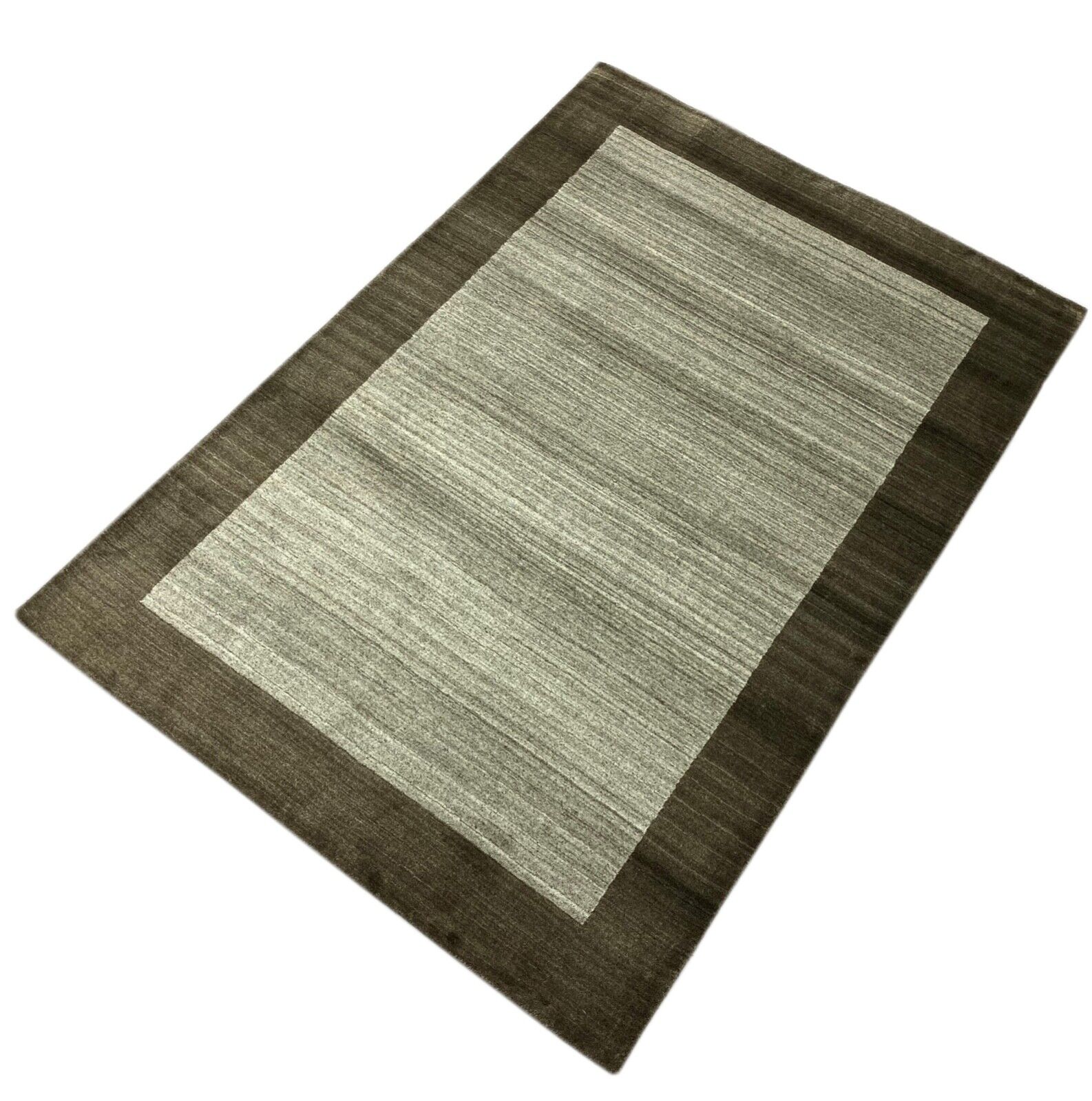 Grau Teppich 100% Wolle Braun Gabbeh Handgewebt 125x176 cm dp Garn S181