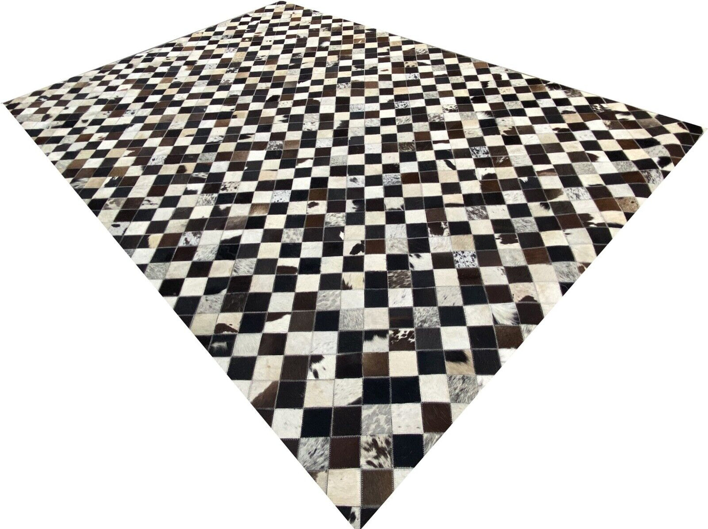 Echtleder Teppich 160x230 cm 100% Kuhfell Leder ivory Braun Beige Patchwork L2