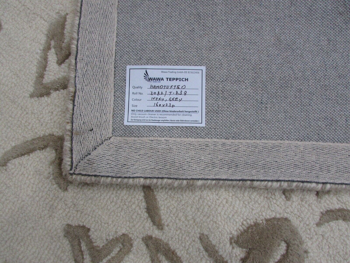 Elfenbeinfarbe Teppich 100% Wolle Beige 160X230 cm Handarbeit Handgetuftet T838