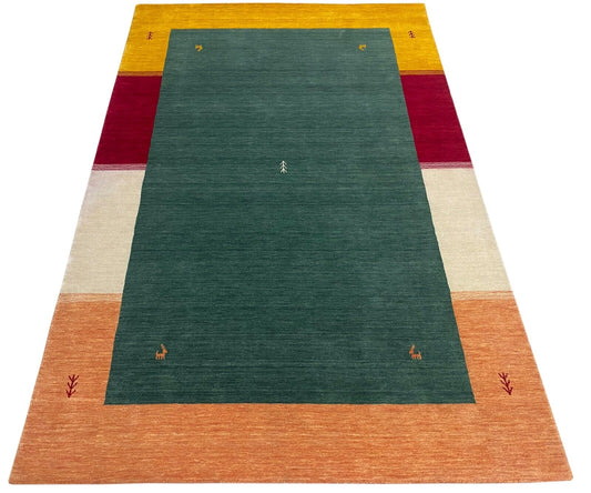 Orientteppich Gabbeh Grün Loom Teppich Handgefertigt 100% Wolle 200X300 CM