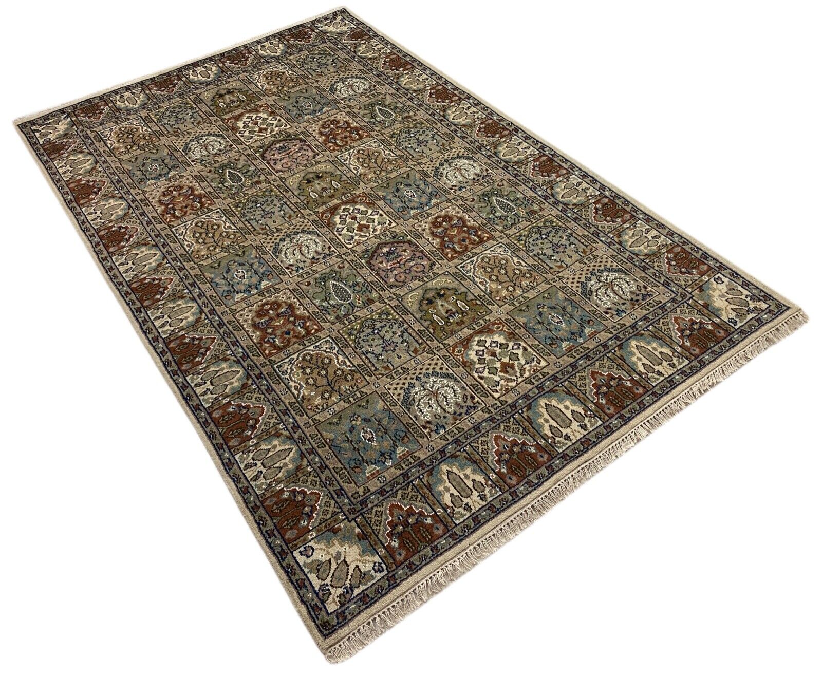 Tapis beige pistache noué à la main, 100 % laine, tapis oriental, 240 x 345 cm, B01