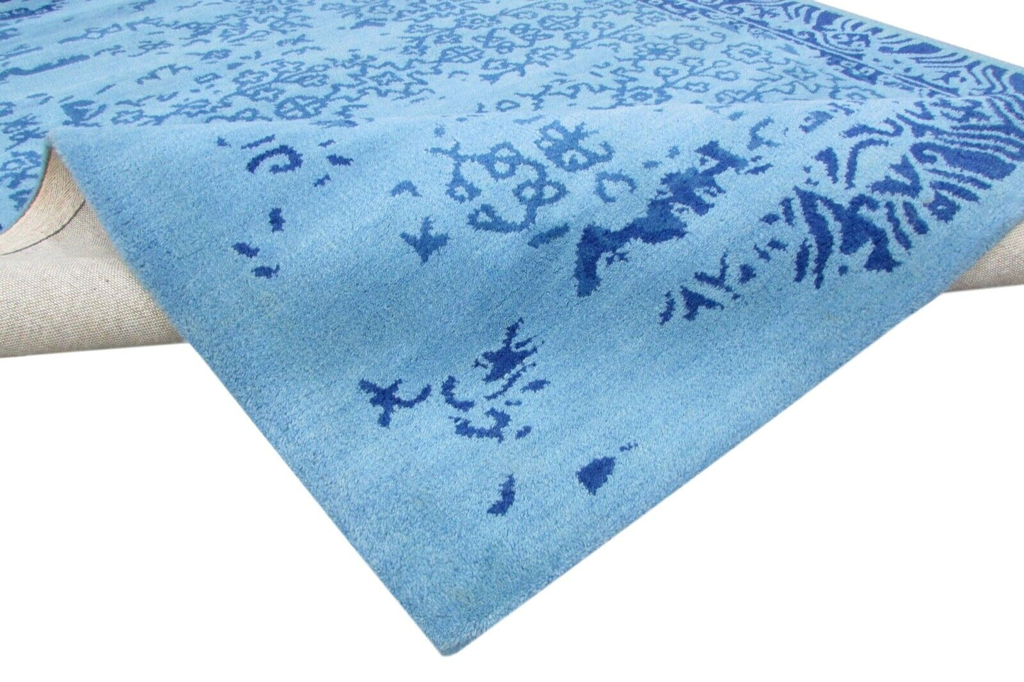 HellBlau Teppich 100% Wolle 160X230 cm Blau Orientteppich Handgetuftet T832
