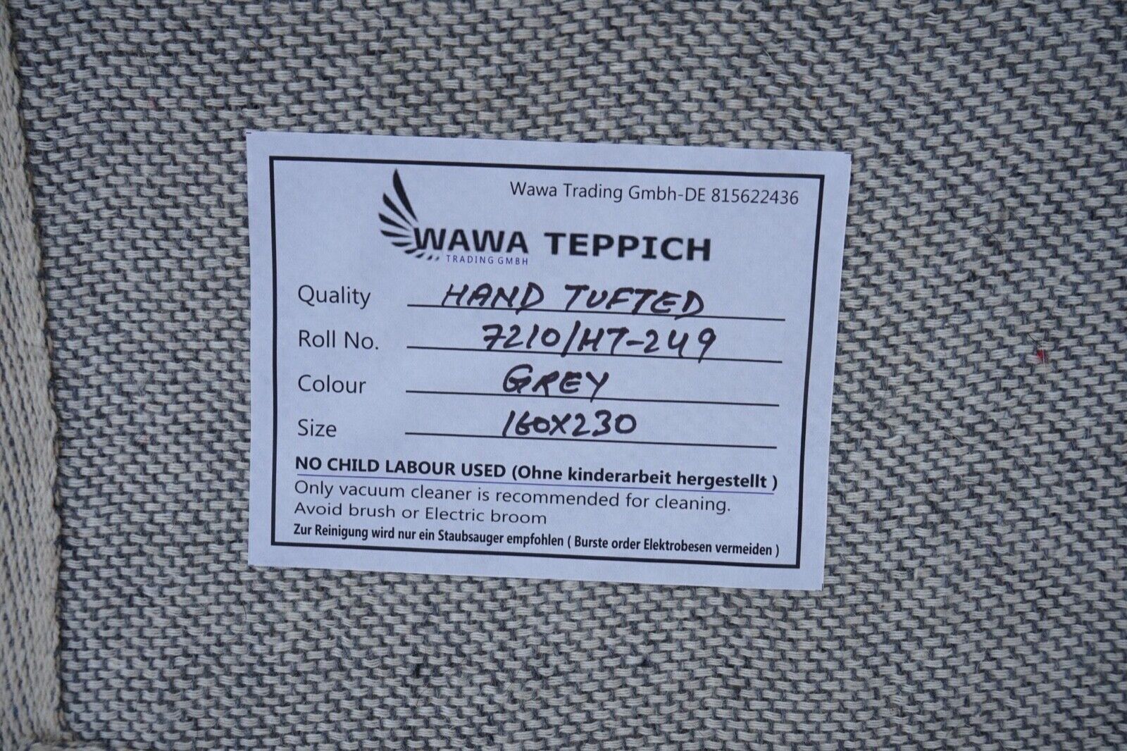 Grau Beige 160X230 cm Teppich 100% Wolle Orientteppich Handgetuftet HT249