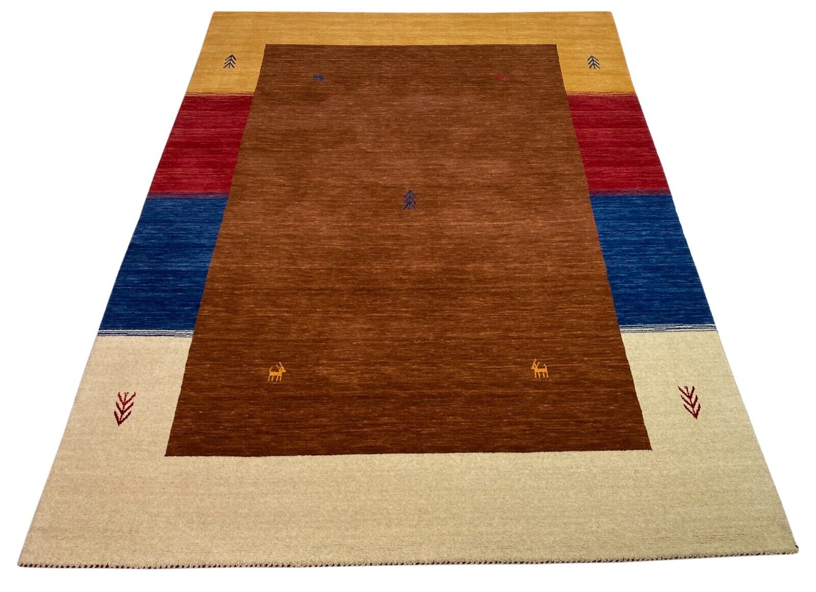 Gabbeh Teppich 100% Wolle 170x240 cm Braun Beige Rot Handgewebt Orientteppich