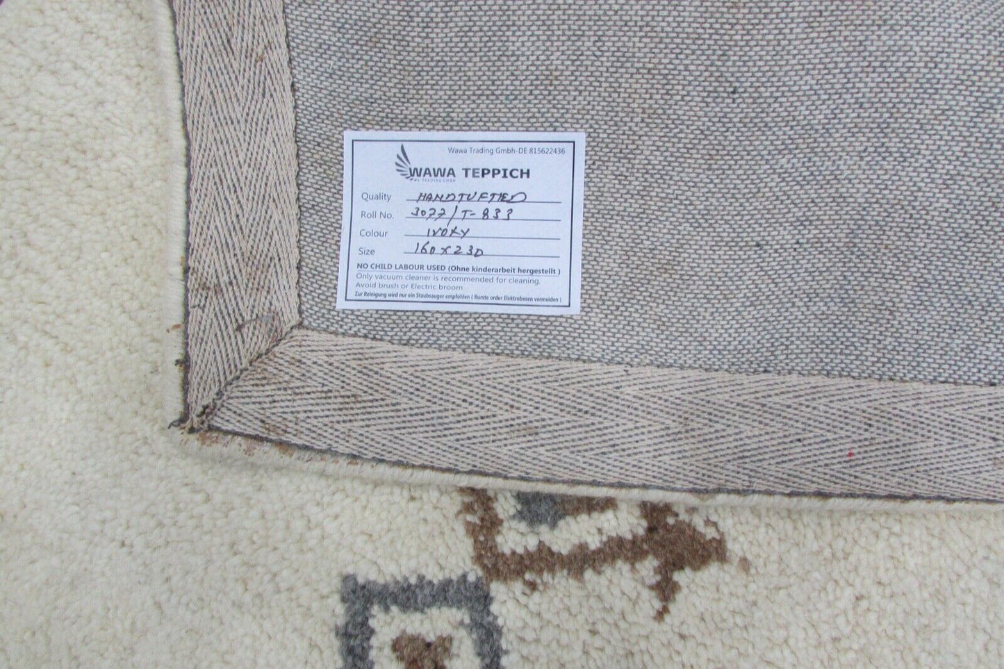 Beige Teppich 100% Wolle 160X230 cm Handarbeit Handgetuftet T833