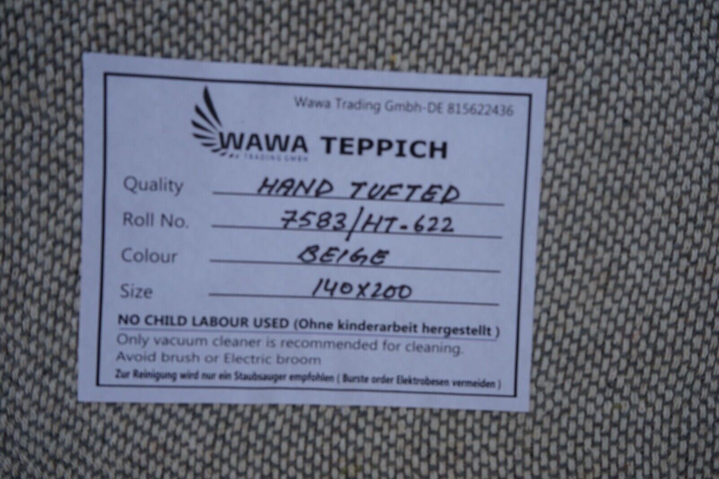 Beige Braun 140X200 cm Teppich 100% Wolle Orientteppich Handgetuftet HT622