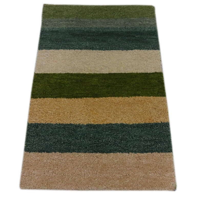 Gabbeh Teppich 58x88 cm Handgeknüpft ~ 100% Wolle ~ Grün Beige Gold Blau M27