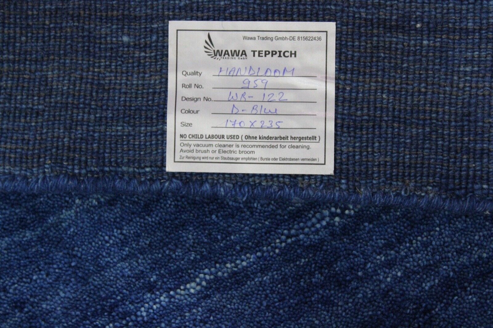 Modra preproga Gabbeh 100 % volna 170 x 235 cm orientalska preproga ročno tkana WR122