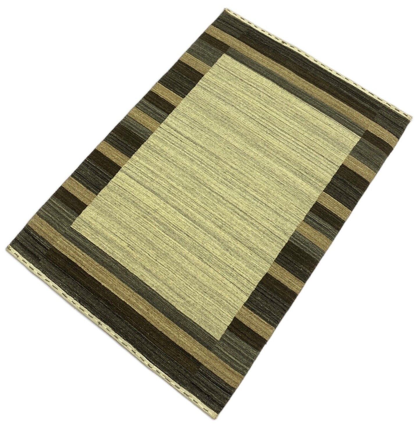 Gabbeh Teppich Braun Grau 100% Wolle Beige loom lori Handgewebt 120x173 cm S81