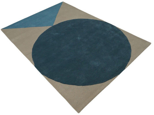 Beige Blau Teppich 160X230 cm 100% Wolle Orientteppich Handgetuftet HT212
