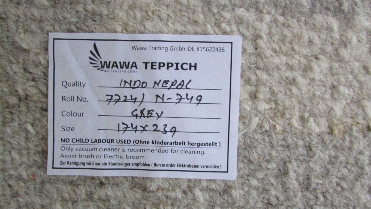 Grau Teppich Indo Nepal Handgeknüpft 100% Wolle 170X240 cm Orienttepich N749