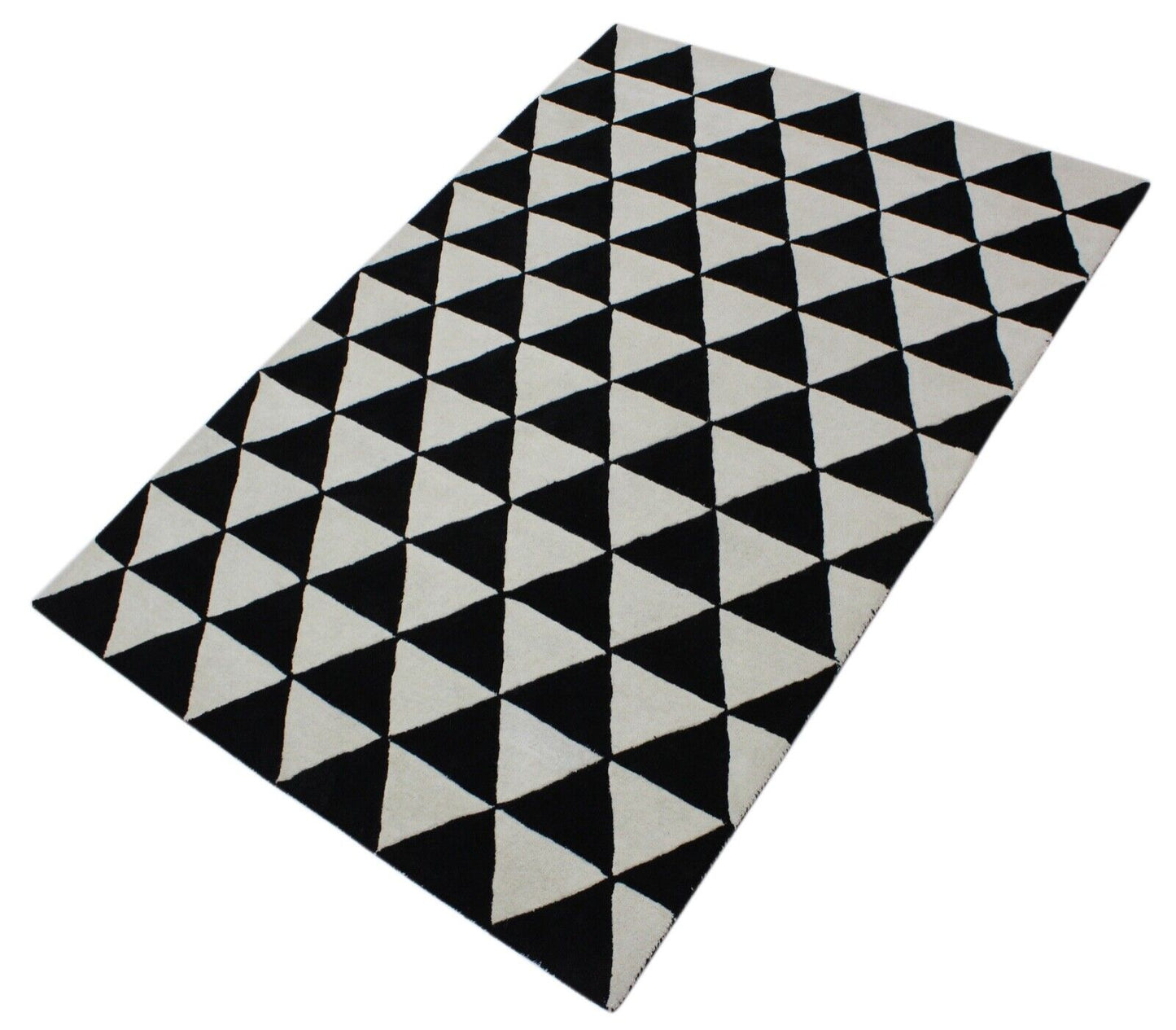 Schwarz Beige 100% Wolle Teppich 170X240 CM Handarbeit Handgetuftet Dreieck ME2