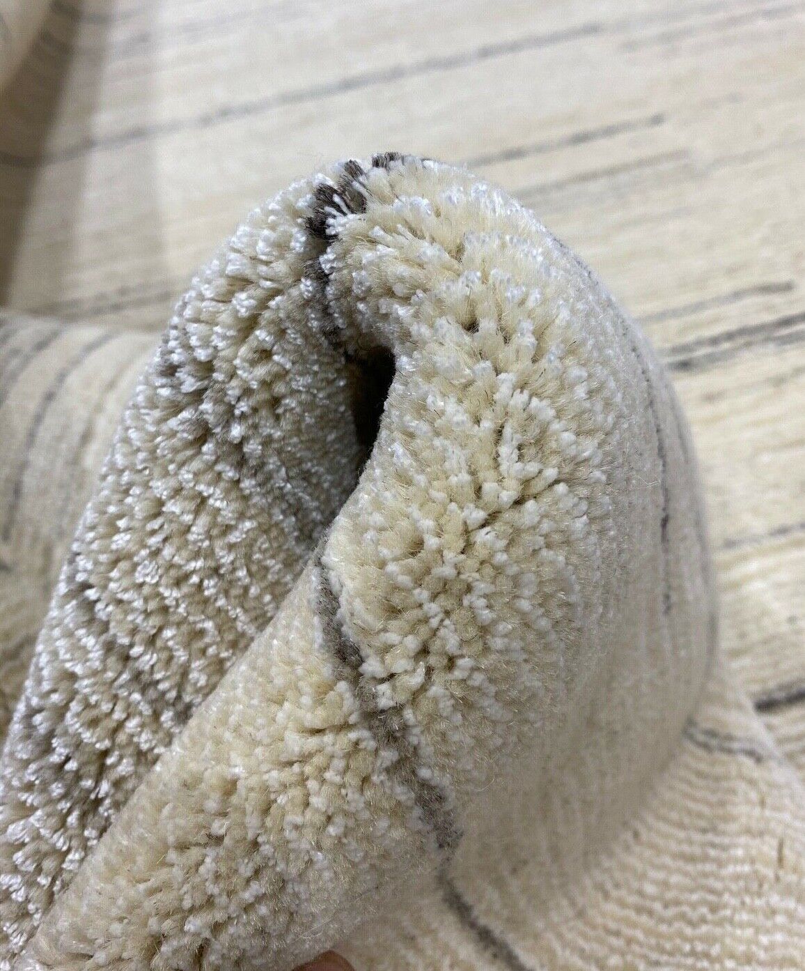 Teppich Gabbeh Beige Grau Wolle Viskose loom lori Handgewebt 120x178 cm S17