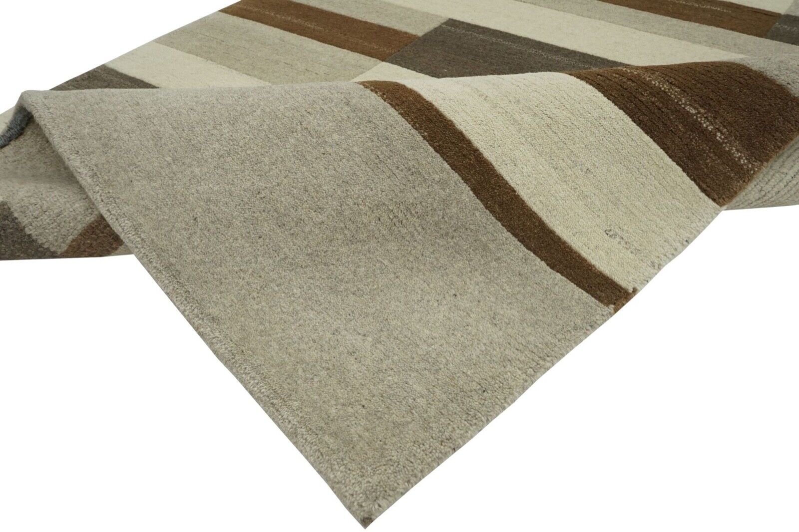 Nepal Teppich Handgeknüpft 100% Wolle Braun Beige Grau 140X200 cm N769