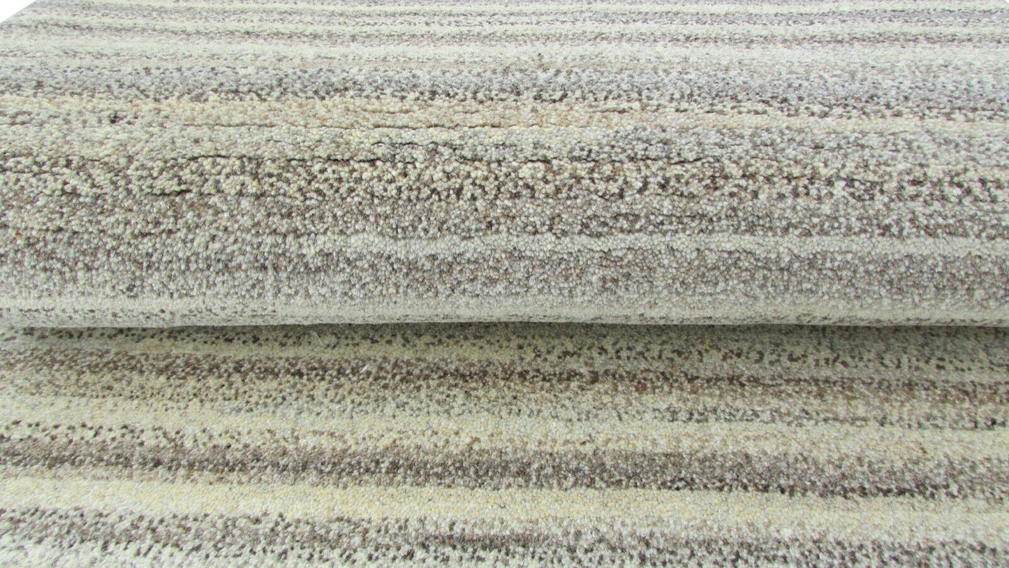 Nepal Teppich Handgeknüpft Beige Grau 100% Wolle Orientteppich 70x138 cm N-132
