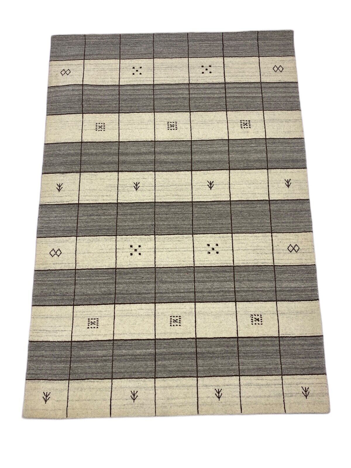 Gabbeh Teppich 100% Wolle Béžová Grau loom lori Handgewebt 120x180 cm S61