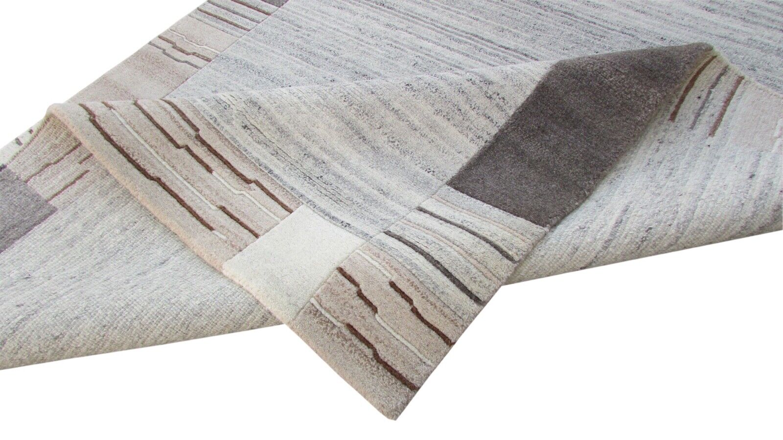 Nepal Teppich Handgeknüpft Beige Grau 100% Wolle Orientteppich 170x240 cm N-22