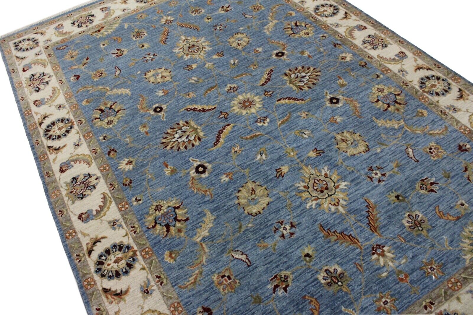 Tappeto Ziegler annodato a mano, 100% lana, azzurro cielo, tappeto orientale, 163 x 238 cm