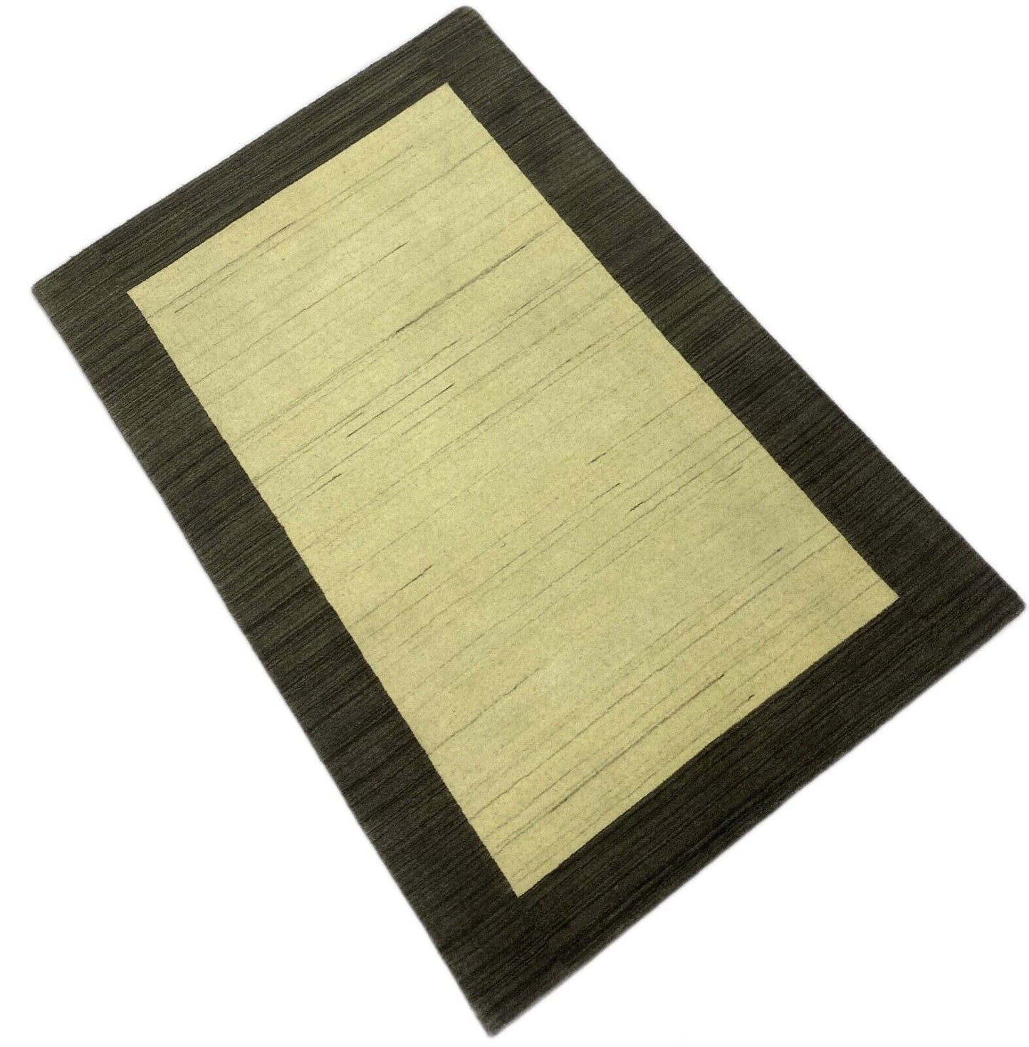 Gabbeh Teppich 100% Wolle Beige Schwarz Handgewebt 120x185 cm Naturwolle S117