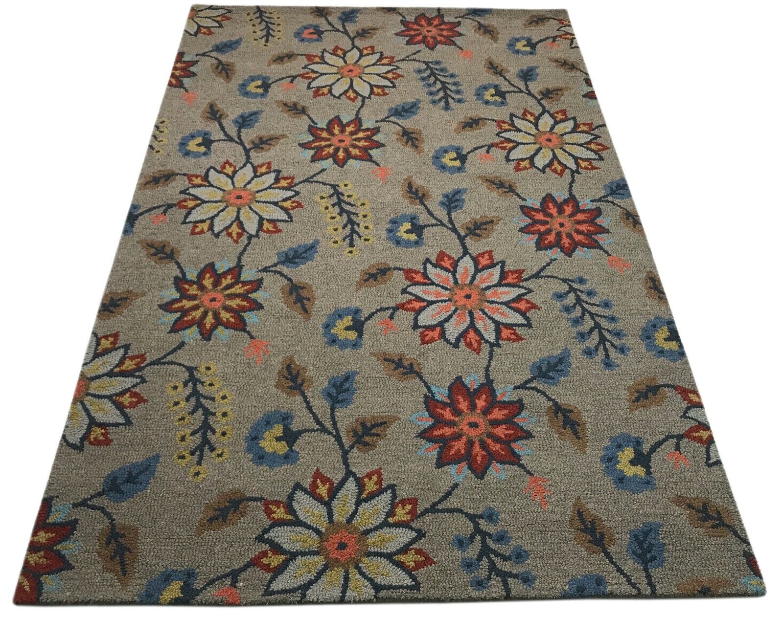 Teppich 100% Wolle Grau Orange Handarbeit Designer Orientteppich 150X240 CM