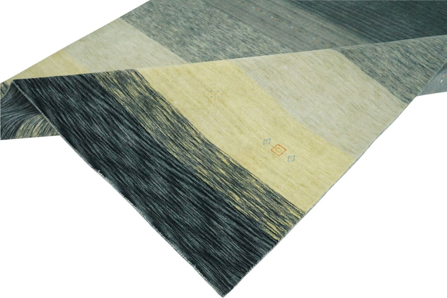 Gabbeh Teppich Grau Beige 100% Wolle 170x240 cm Handgewebt Orientteppich Lr505